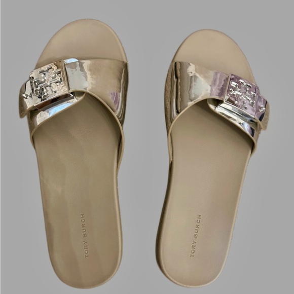 Tory Burch Metallic Silver Slippers, size 8 ( sold out in this color and size) - Picture 6 of 10